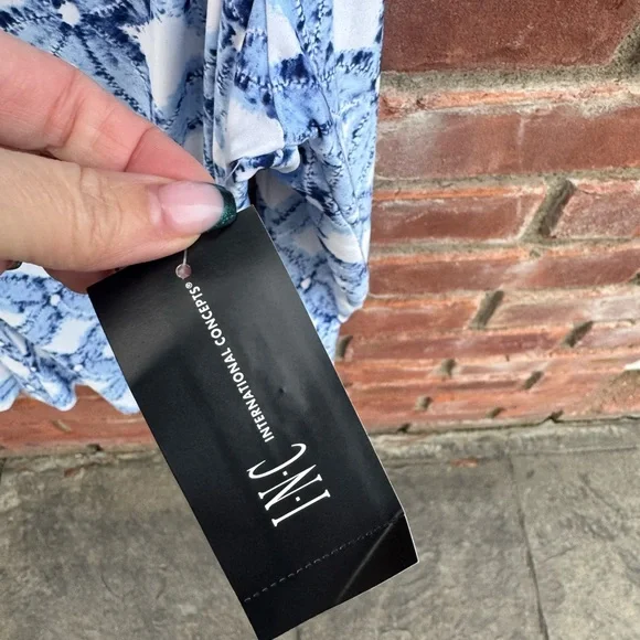 INC international concepts NEW BlueWhite Top long sleeve blouse shirt large - Picture 3 of 4